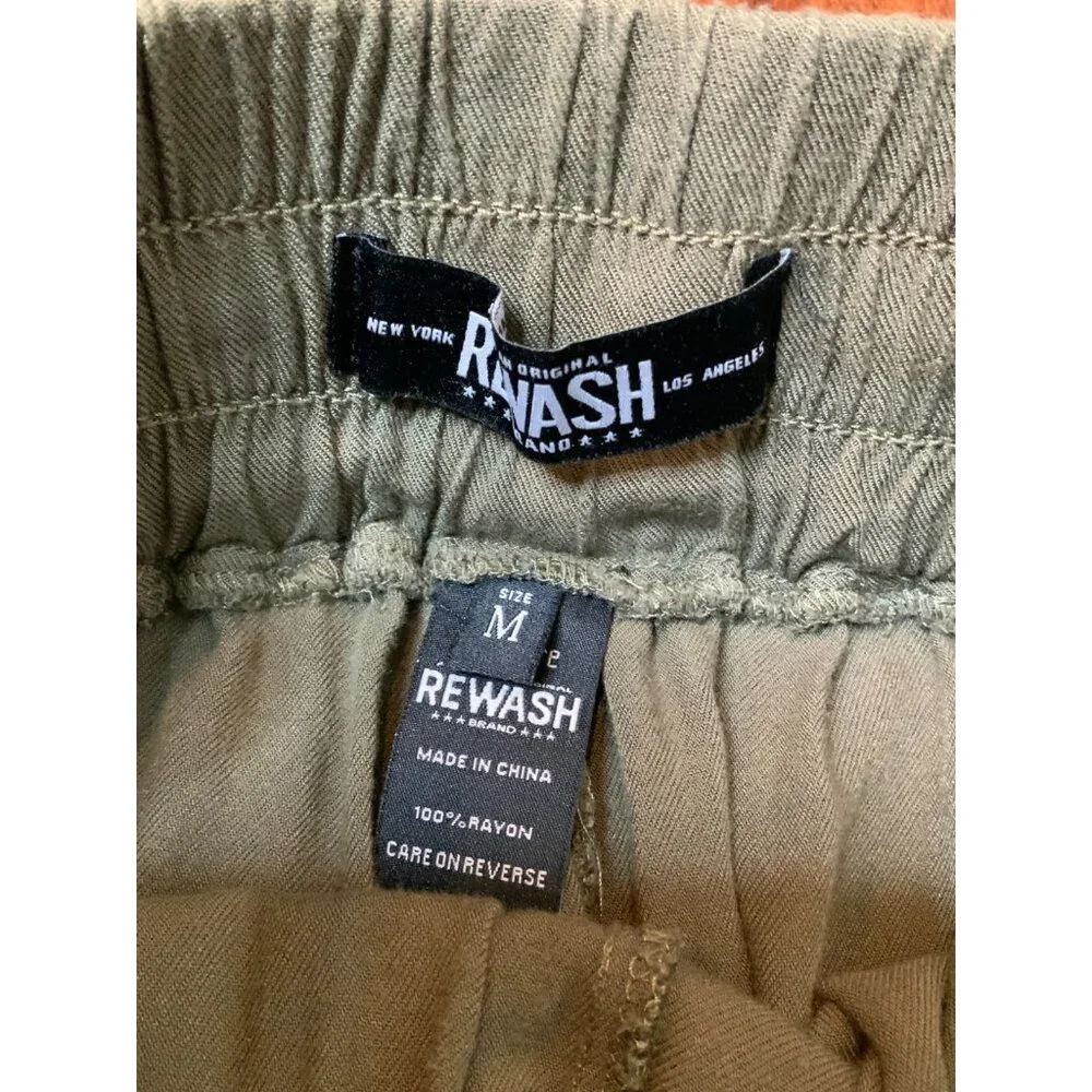 REWASH Army Green Cuffed Elastic Waist Jogger Pants, Size M